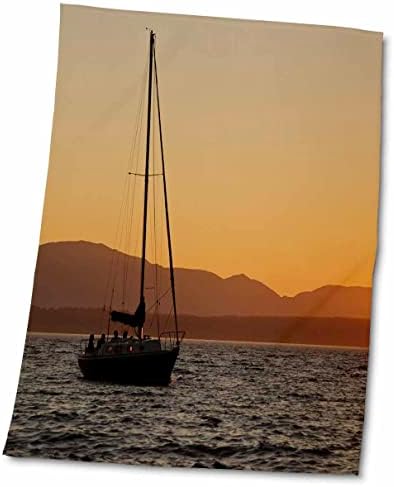 3drose EUA, Washington, veleiro ao pôr do sol no Puget Sound. - Toalhas