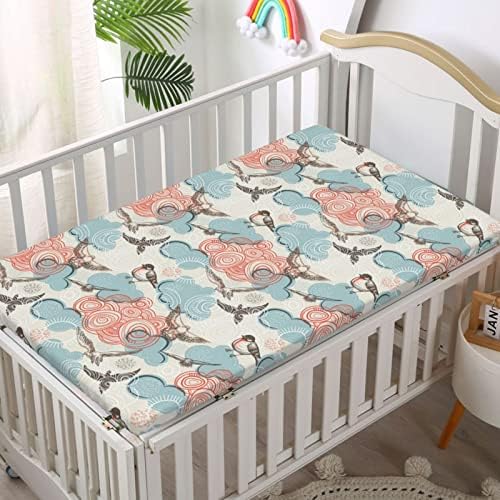 Folhas de mini berço com temas de pássaros, mini-berço portáteis lençóis Ultra Soft Material Baby para meninos meninas, 24 “x38”,