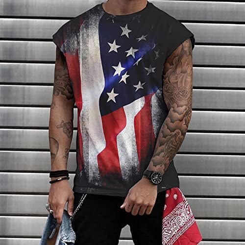 2023 Novos tanques casuais masculinos com estampa americana com estampa de mangas com mangas músculos patrióticos camisetas frias