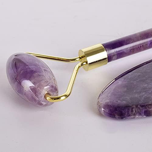 Albert Purple Crystal Roller Roller Scraping Set Set Jade Roller Massage Instrumento de massagem Beleza Double Head Roller Purple