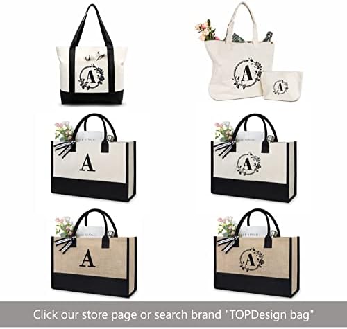 TOPDESIGN Inicial Canvas Bag, bolsa atual personalizada, adequada para casamento, aniversário, praia, férias, é um ótimo presente