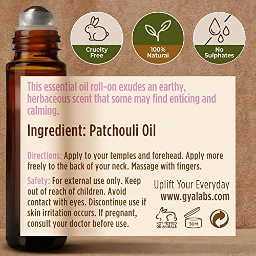 Gya Labs Patchouli Óleo Essential Roll -On - Herbáceo e perfume relaxante