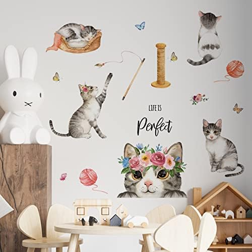 Adesivos de parede de gatos yovkky, adesivos fofos de berçário de gatinhos de gatinho de animais de brincadeira,