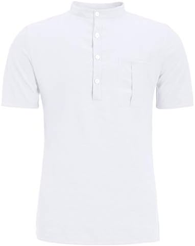 Top para linho de algodão masculino 3/4 de manga camiseta sólida camiseta dianteira camisa de bolso de bolso de colarinho