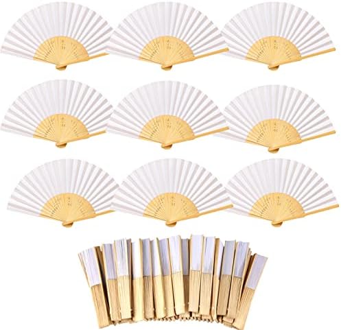 S-Snail-OO 30/50 PCs White Paper Fan Hand Bamboo Papel Fãs dobráveis, para casamento de festa, decoração em casa, pintura