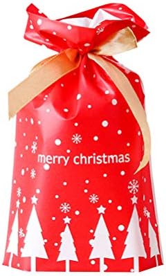 AMOSFUN 25pcs Bolsa de cordão de batedeira Bolsa de pacote de biscoitos de árvore de Natal bolsa de armazenamento