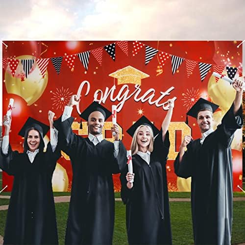 Decorações de decorações de graduação de decoração de 2023, cenário de graduação de 71x43 polegadas Parabéns Decorações de festas de graduação de pós -graduação, decoração de faixa fotográfica de graduação vermelha e dourada