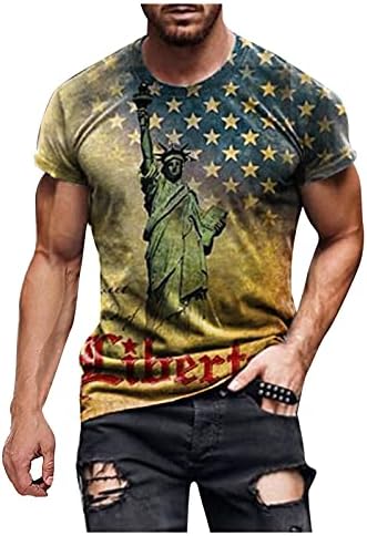 Estrelas e listras impressam camiseta para homens Classic Fit Crewneck Patriótico bandeira dos EUA Top Soldier Short S-shirt de manga curta