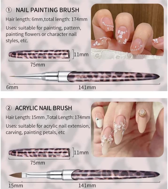 Yebdd Pincel para unhas Leopard alça de metal extensão Desenho de escultura de caneta Manicure Gel Tools