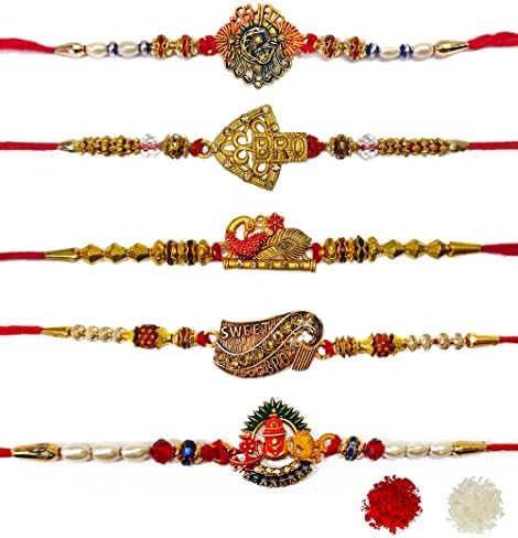 Craftsman Rakhi para o irmão Bhaiya Bhabhi Conjunto de 5 PCs Rakhi para a família Raksha Bandhan Festival Rakhi para Bhaiya