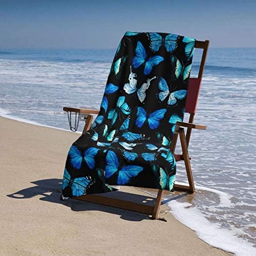 Jasmoder azul aquarela de borboleta rápida seca Toalha de praia de banho grande para camping de viagens 32 *51