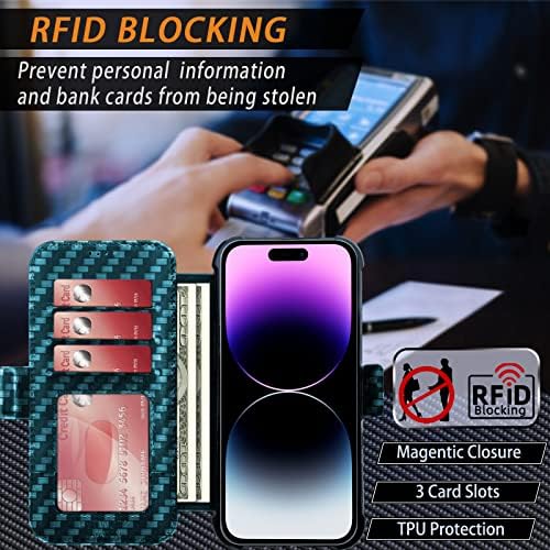 Pytwopy Casal de carteira para iPhone 14 Pro [titular de cartão de crédito], [bloqueio de RFID], capa de telefone de couro