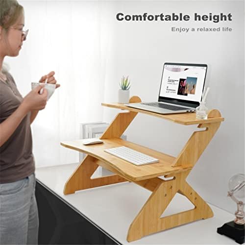 Adquirir conversor de mesa em pé de bambu monitor stand mesa conversor riser para monitorar hecue ajustável (cor: a, tamanho