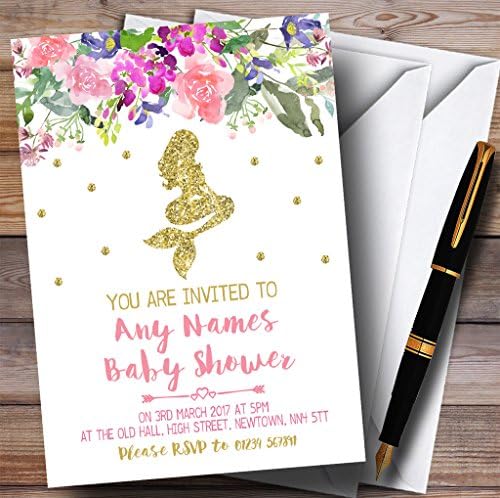 Convites de sereia de ouro floral convites para chá de bebê