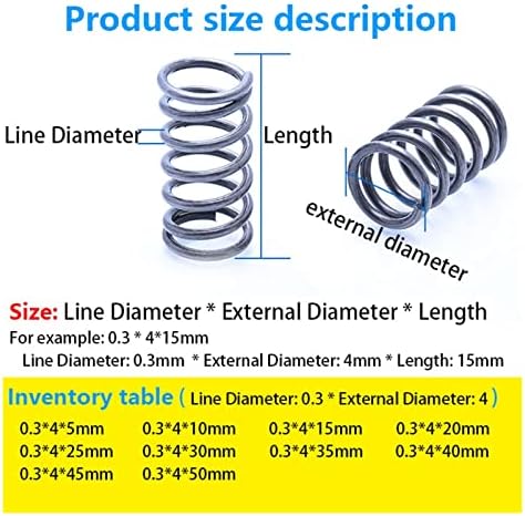 AHEGAS SPRINGS COMPRESSÃO Diâmetro do fio da mola da saída de mola de retorno é de 0,3 mm, o diâmetro externo é de 4 mm)