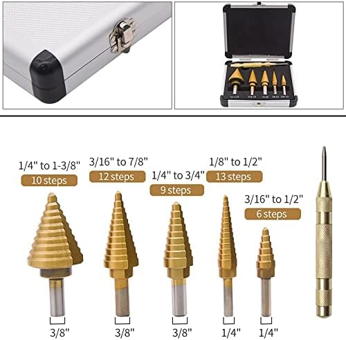 Eter titânio etapa de broca de bits e punção central automática -broca de aço de metal lâminas de corte duplo, hss cobal