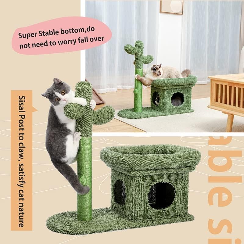Zyzmh Cat Scratching Post With Big House Cute Cactus Scratcher com ninho de condomínio Mornern Cat Tree Pet Play House