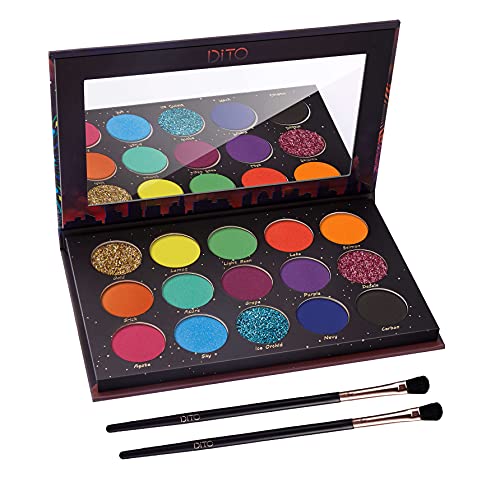 Dito 15 Color Jungle Eyeshadow Palette com pincel de maquiagem de 2pcs, paleta de maquiagem fosca duradoura com espelho, paletes