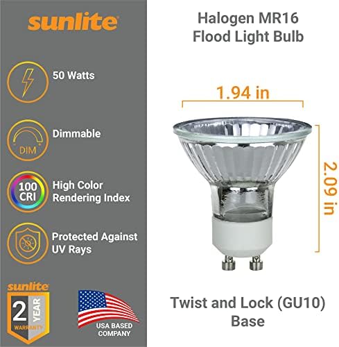 SUNLITE 40726-SU HALOGEN MR16 MINI LUBLE DE CONGUNIDADE DE INFORMA, NFL, 50 WATTS, 370 LUMENS, TWIST GU10 TWIST e BASE BASEL