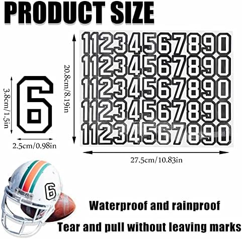 Números de capacete de 110pcs de 110pcs adesivos de futebol de esportes autônomos, acessórios de decalques de hóquei à prova d'água para beisebol, rebatidas - 1,5 polegada