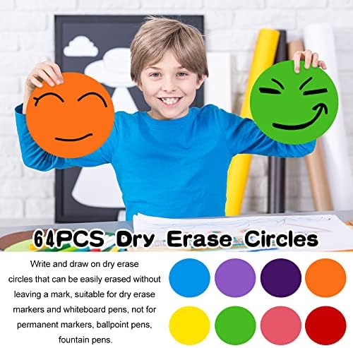 64pcs apagar a seco círculos círculos coloridos de apagar a seco para mesas de aula removíveis Vinil seco Pontos de apagamento