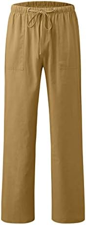 Calça de suor de linho de perna reta masculina machos calça de calça sólida calça de calça de calça de calça de calça de calça solta de comprimento total