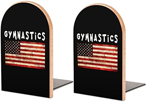 Gymnastics Sports USA Flag Decorativo Livro termina de madeira não-esquisitos Potões de prateleira de mesa
