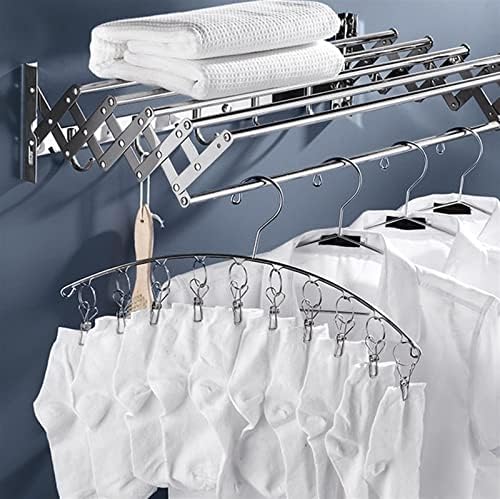 Roupas Airer montado na parede Dobring roupas retráteis domésticas de armazenamento fácil rack de secagem rack de aço inoxidável