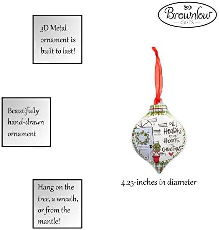 Brownlow Gifts Ornamento de Natal personalizável de metal desenhado à mão, 4,25 polegadas, todos os corações