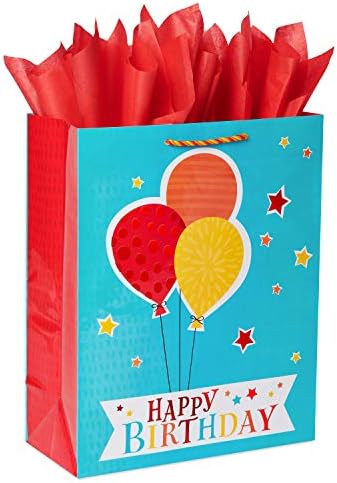Saudações americanas 15,5 Bolsa de presente de aniversário extra grande com papel de seda, balões