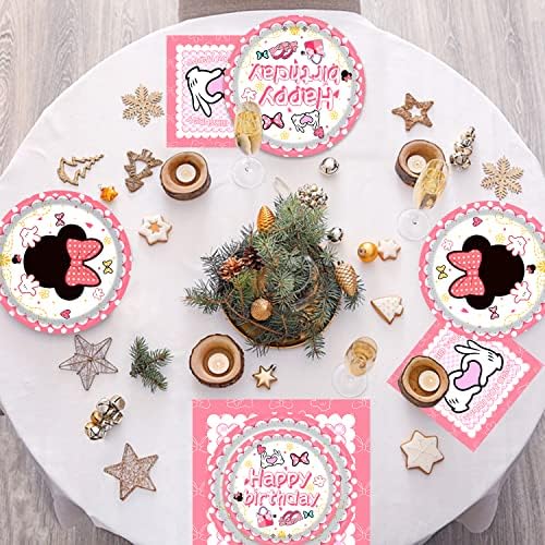 Joy Gatherler Minnie Festa de aniversário Supplies Tableware -192pcs Minnie Decorações de festas Conjunto de jantares incluem pratos, guardanapos, xícaras, palhas, talheres, para a decoração da festa temática da Minnie | Serve 24