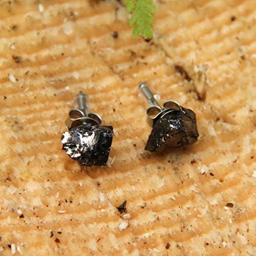 Heritage Karelian Shungite Feminino Brincos de Stud | Black Black Black Shiny Semiprecious Gemstone Studs Minimalista e Pequeno