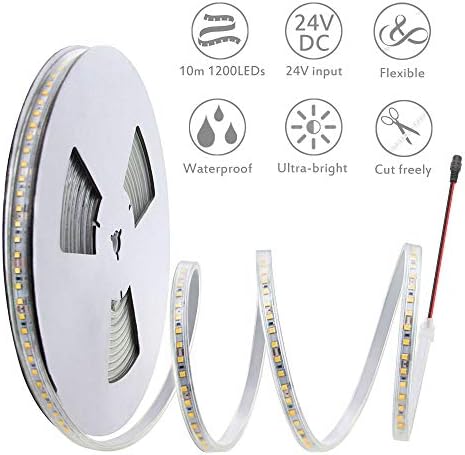 Luzes de tira LED de alitove quentes impermeabilizada a água de 32,8 pés 1200 LEDS 2835 SMD 24V DC 3500K LED ao ar