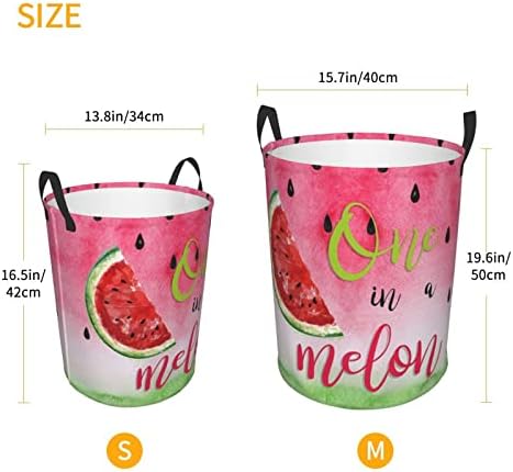 Um em uma cesta de lavanderia grande de impressão de melão com alça de alça, à prova de água dobrável cesto para o