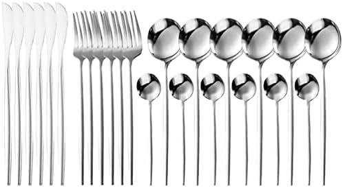 24 PCs Conjunto de talheres ocidentais para a aço inoxidável Talheres de aço de aço conjunto de utensílios de jantar de utensílios de faculdade de faca conjunto de faca