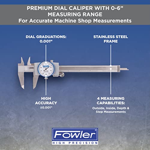 Fowler 52-008-706-0, pinça de discagem premium com faixa de medição de 0-6 e 52-520-199-0, base magnética e conjunto de indicadores