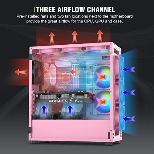 VETROO AL600 Pink Tower Mid-Tower ATX PC Case, pré-instalado 3x120mm Argb Fãs, ventiladores regulares de 3x120mm, maiores 360mm de