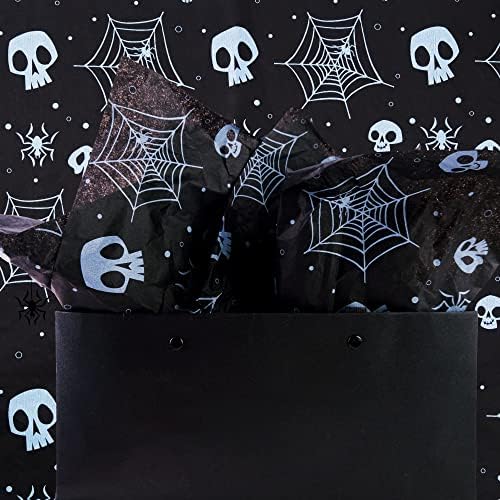 MR Five 30 folhas Black Halloween Papel de lenço de lenços de lenço, 20 x 28, preto com papel de lã de aranha de caveira