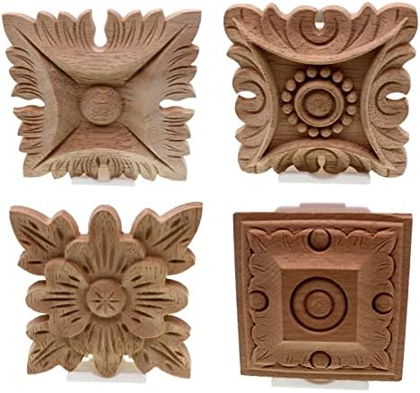 Apliques de madeira, painéis de madeira decorativa, decalque de escultura em madeira em casa e cozinha 2pcs quadrados