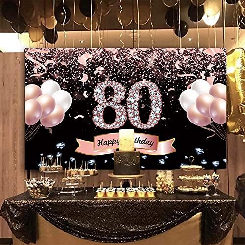 TRGOWAUL 80º aniversário Decorações para mulheres Rose Gold Birthday Banner 5.9 x 3,6 fts Party Party Birthday Supilo