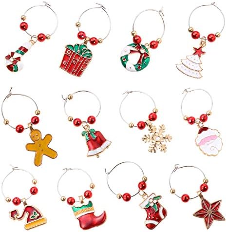 Excelt Christmas Wine Glass Rings 12pcs de Natal Tags de vidro de vidro de vidro de vidro de vidro CARM DE DECORAÇÃO