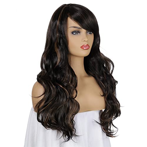 Yfqhdd perucas sintéticas para mulheres negras longas ombre preto e marrom perucas com franja resistente ao calor