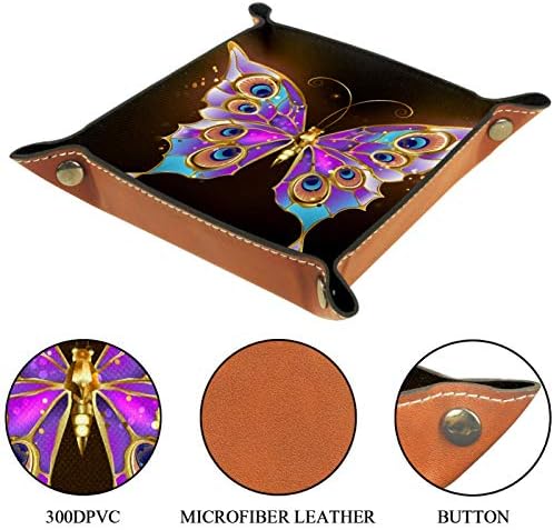 Bandeja de jóias de couro dobrável Bandejas quadradas de rolamento Bandejas e relógios, chave, moeda, Candy Storage Boxpeacock Wings Butterfly