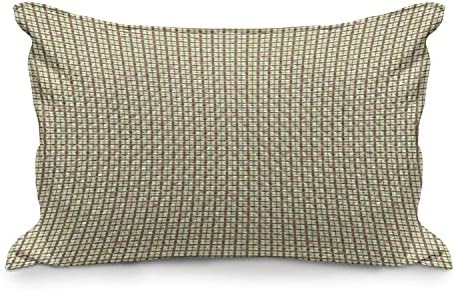Ambesonne Brown e Green acolchoado Cobertão de travesseiros, design geométrico de inspiração floral em detalhes, capa padrão