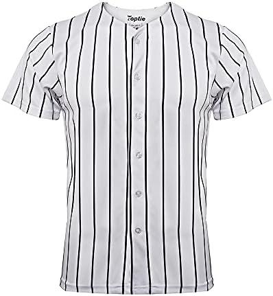 Toptie Sportswear Pinstripe Baseball Jersey para homens e garoto, botão para baixo Jersey