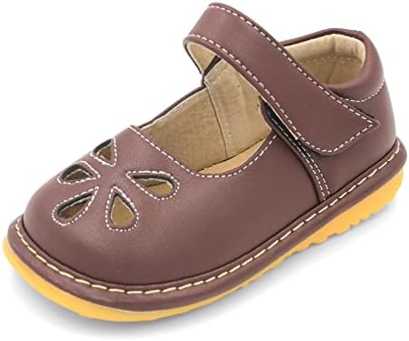 Little Mae's Boutique Mary Jane Shop Shoes para meninas para crianças, sapatos de caminhada ideais com Squeaker removível e tira