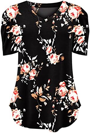 Blusa de algodão Mulheres Manga curta de manga curta 2023 Deep V Gráfico de pescoço Peony Imprima camiseta casual floral para meninas SE