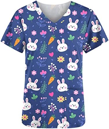 Camisa superior para meninas 2023 Manga curta Vneck Floral Graphic Office Anatomy Scrub Happy Gift Uniform Uniforme de Páscoa