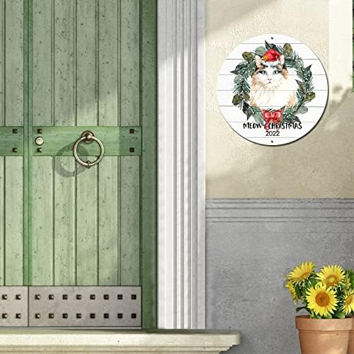 Sign de metal redondo grinalda floral gato meow natal círculo de grinaldas signo de casa vintage sigil sinalizador rústico impressão