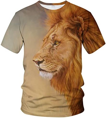 Mens Animal Lion 3D T-shirt impresso Camiseta casual de manga curta camiseta